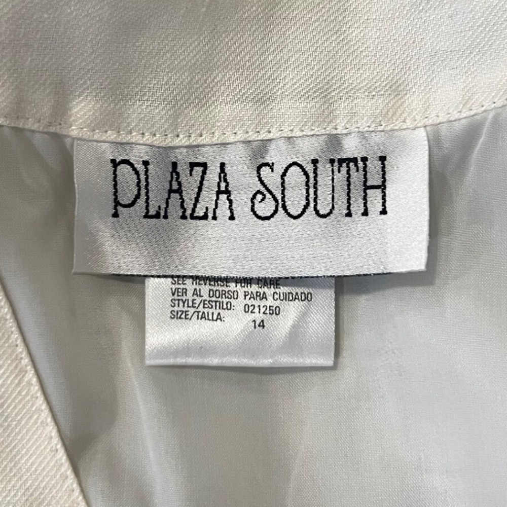 Plaza South Vintage 90s Embroidered Gingham Midi Dress NOS Ramie Linen Tan 14 - Picture 6 of 9